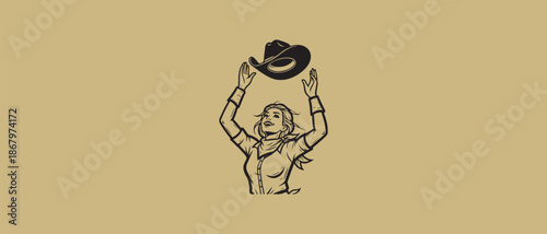 Young woman wearing a cowboy hat and backpack, looking over her shoulder