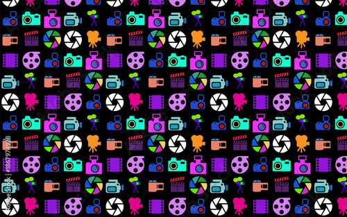 seamless background with colorful squares, vector movies icon seamless pattern.
