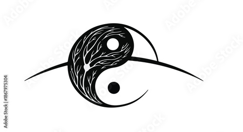Intricate Yin Yang symbol representing balance and harmony with nature's organic design