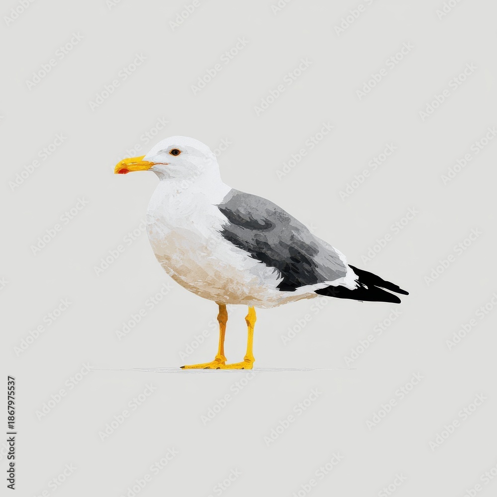 Fototapeta premium A Seagull Stands On A Sandy Beach During The Day
