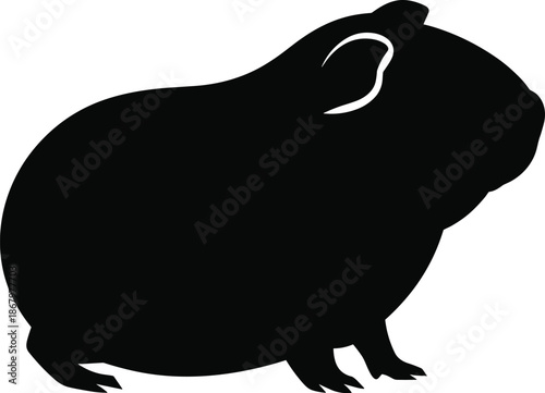 Black guinea pig silhouette vector illustration isolated on white background, cute pet rodent icon for logo, tattoo, sticker design branding