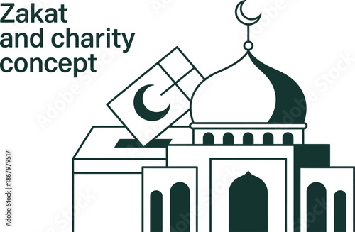 Giving zakat and charity in islam is a noble act of worship and compassion towards those in need Vector illustration