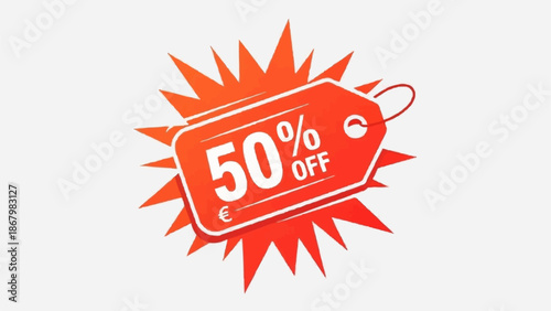 Fifty Percent Off Sale Tag With Euro Symbol.