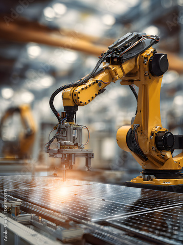 Industrial robots are performing welding operations