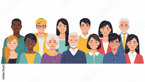 Diverse group of people standing together in a line.