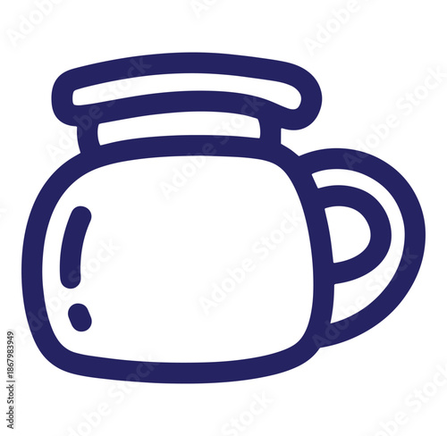 Simple and elegant line drawing of a coffee pot or tea pot design in blue color
