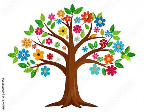 Colorful Floral Tree Illustration - A Vibrant Display of Natures Beauty and Blossoms.