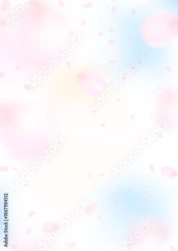 淡くぼやけた幻想的な花びらと青空のイラスト