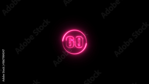Glowing neon number background. Neon counting number text illustration.