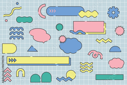 レトロポップな幾何学デザイン装飾パーツセット