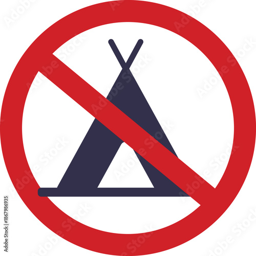 No camping sign, prohibition icon, flat restriction symbol
