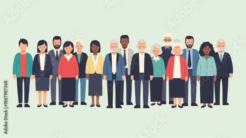 Diverse group of people standing together in a line.