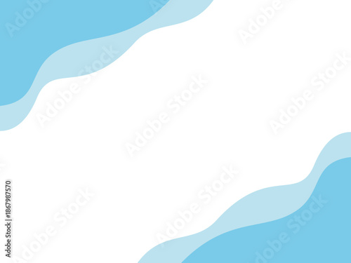 重なる流体シェイプが左上と右下に配置されたフレーム背景のイラスト（水色）