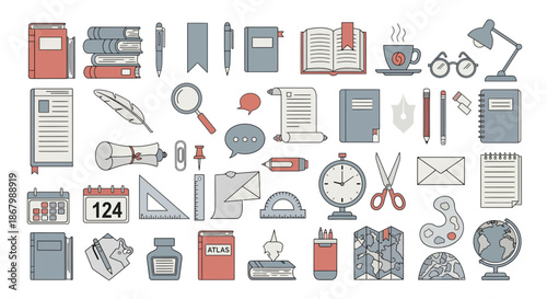 Collection of various stationery and office supplies for work and study.