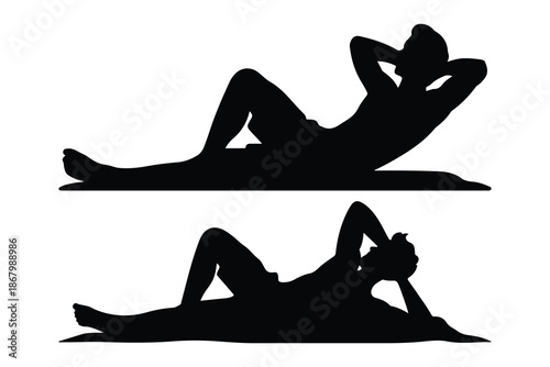 Silhouettes of People Stretching on the Floor exercise