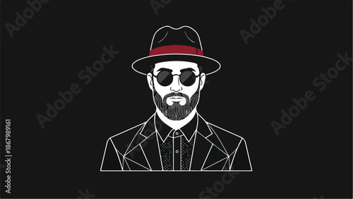 Stylish man in a hat and sunglasses looking at the camera.