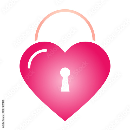 Gradient pink heart padlock icon for Valentine’s Day. Vibrant love lock with smooth rosy blend, symbol of secure romance. Perfect for cards, weddings, apps, logos, and holiday graphics
