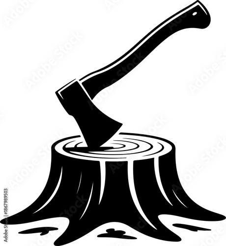 Axe in Tree Stump silhouette vector illustration