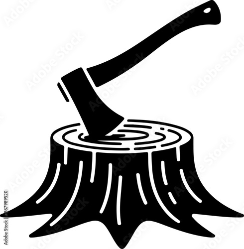 Axe in Tree Stump silhouette vector illustration