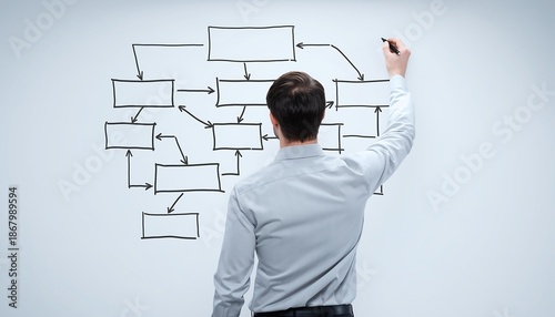 Whiteboard Presentation Back View Rear view of a person in a business casual shir 