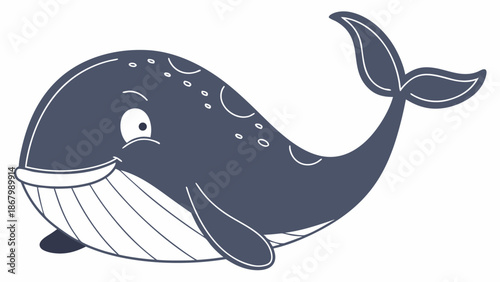 Cute cartoon whale swimming in ocean waters with friendly expression