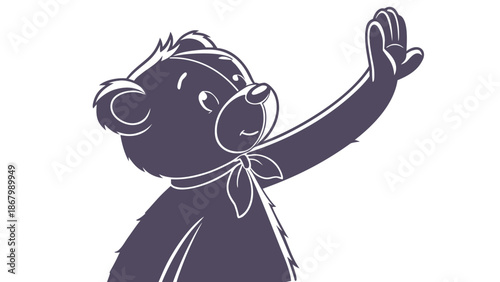 Cute bear waving with bow tie and friendly expression