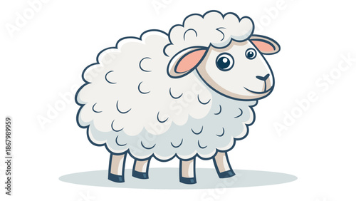 Cute cartoon sheep standing on white background looking friendly