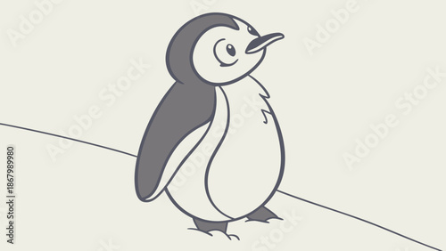 Adorable cartoon penguin standing on ice slope