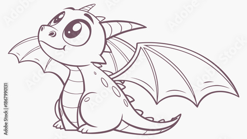 Cute cartoon dragon with big eyes and wings spread wide