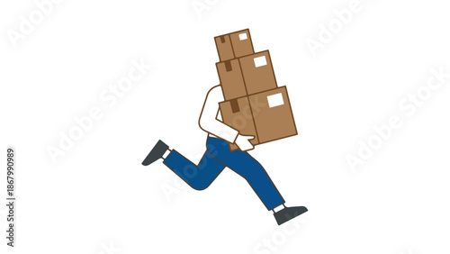 Delivery man running with boxes fast shipping concept.