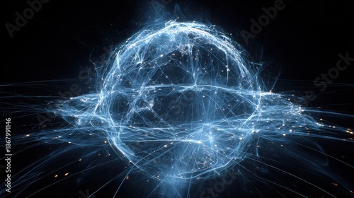 Abstract Digital Sphere with Glowing Lines and Light Effects