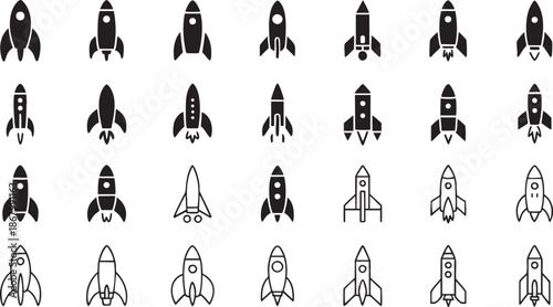 A Fleet of Rockets A Collection of Spacecraft Icons for Design Projects A Variety of Rocket Ship Silhouettes for Science and Exploration Themes