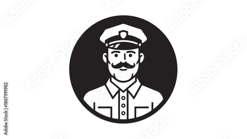 Portrait of a police officer in a circular frame.