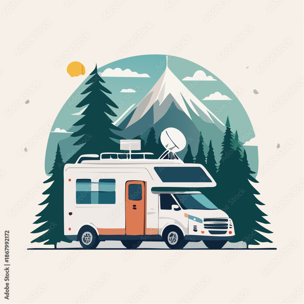 Obraz premium Van Life Adventure Camper Traveling Through Mountain Landscape