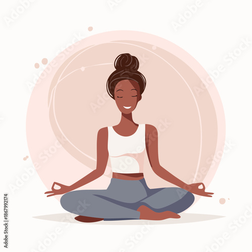 Calm Woman Meditating in Lotus Pose Mindfulness Illustration