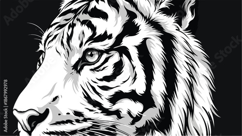 Intense gaze of a majestic tiger in monochrome portrait.