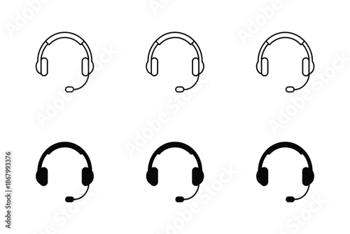 Headphones vector icon collection showing customer support and call center symbols