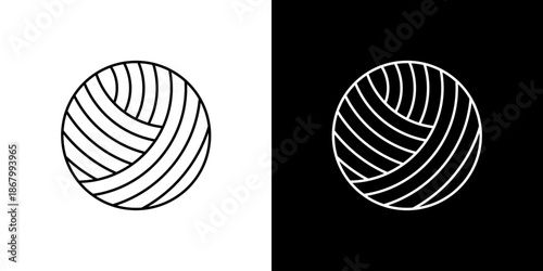 Abstract minimalist yarn ball icon design for knitting and crafting projects, presented in a black and white versatile vector graphic