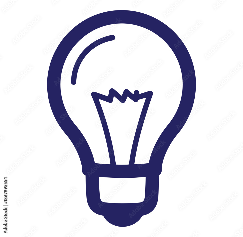 Obraz premium Simple dark blue outline illustration of a light bulb representing ideas and innovation