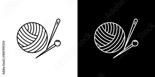 Clean line art icon with yarn, needle, and pin. Ideal vector illustration for crafting, knitting, sewing, DIY, and textile art hobby projects