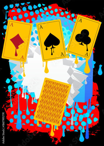 Poker Playing Card graffiti. Abstract modern street art decoration performed in urban painting style.