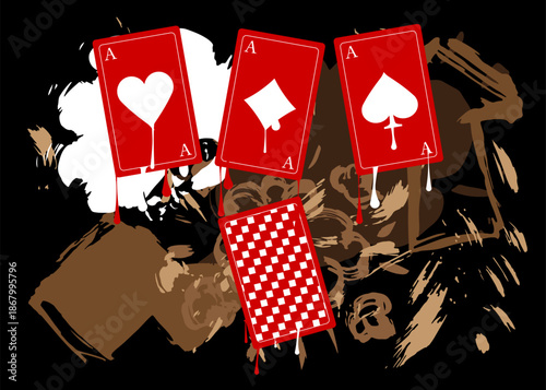 Poker Playing Card graffiti. Abstract modern street art decoration performed in urban painting style.