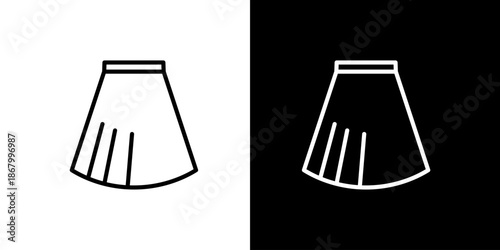 Simple line art icon illustration of a pleated skirt on a white and black background
