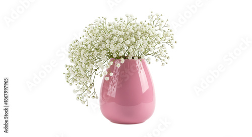 Elegant pink vase with a cascading bouquet of delicate white baby s breath flowers