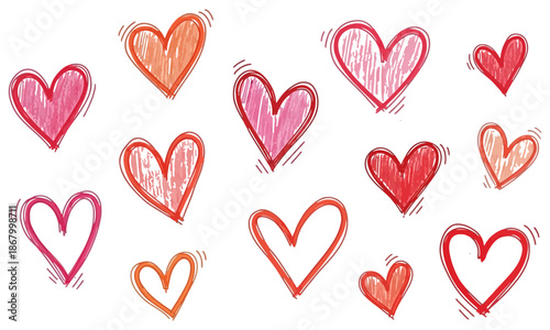 Sweet romantic pink heart doodles and love background pattern