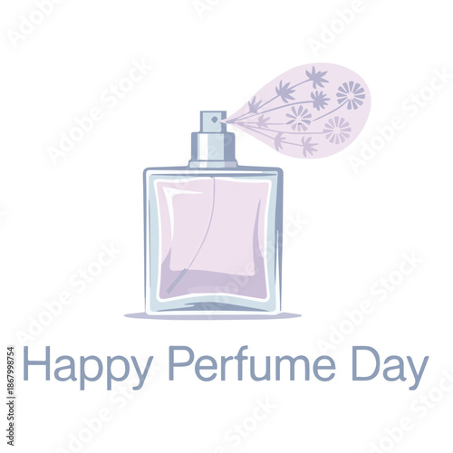 Perfume bottle spraying floral fragrance on Happy Perfume Day