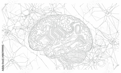 Minimalist abstract human brain network and neural connection sketch
