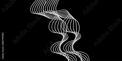 Abstract black and white vector illustration of a woman silhouette merging with a 3d snake and sea animal pattern in a creative tattoo art design