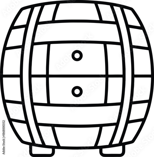 Beer barrel line art wooden barrel with metal bands and circular openings