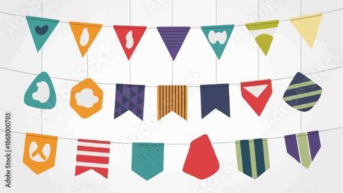 Colorful Party Bunting Flags Hanging on a String.